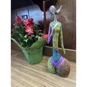 Set Of 3 Abstract Colorful Modern Art Sculptures With Silver Accents